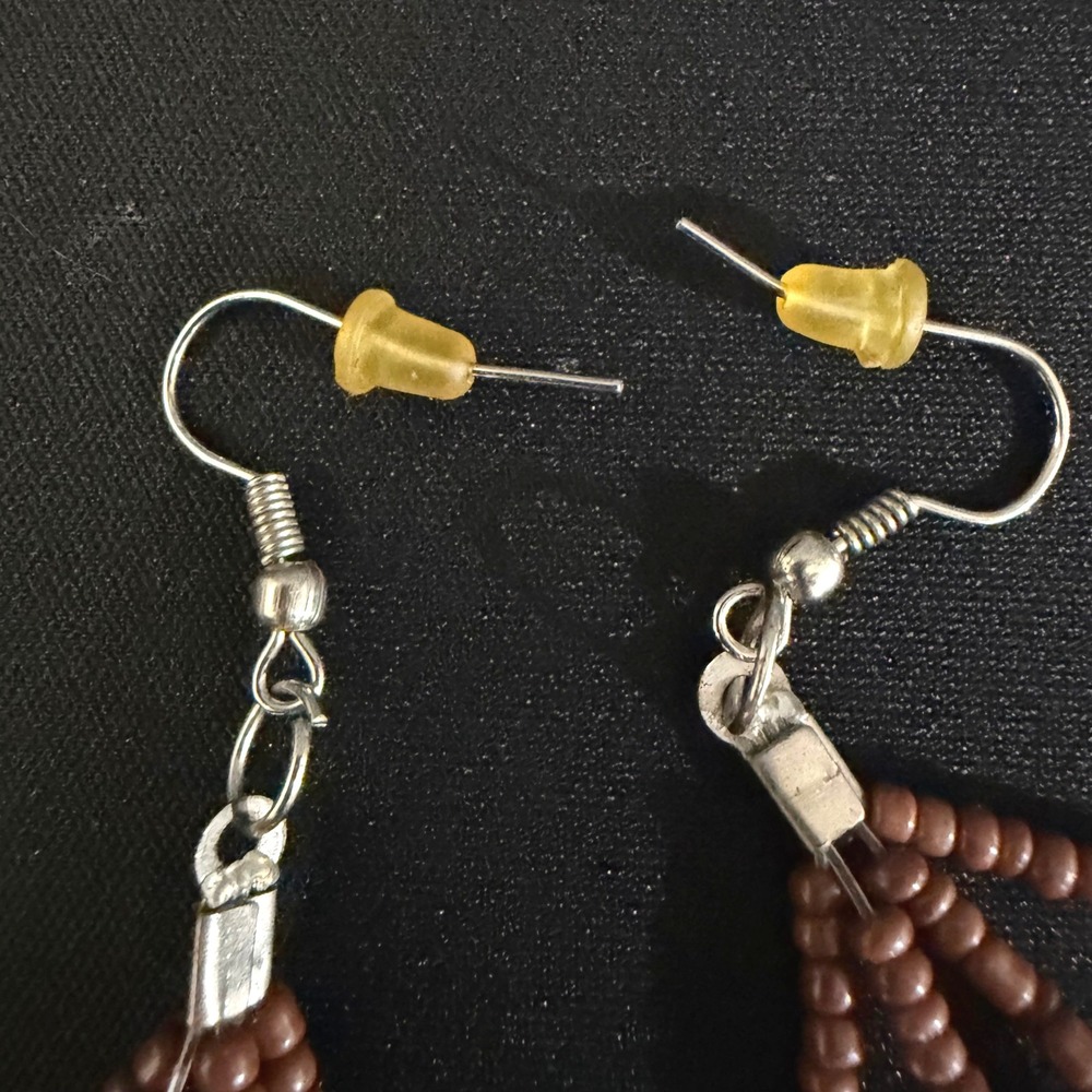 Handmade Beaded Necklace and Teardrop Earrings Set Brown Gold Tone - Picture 5 of 14